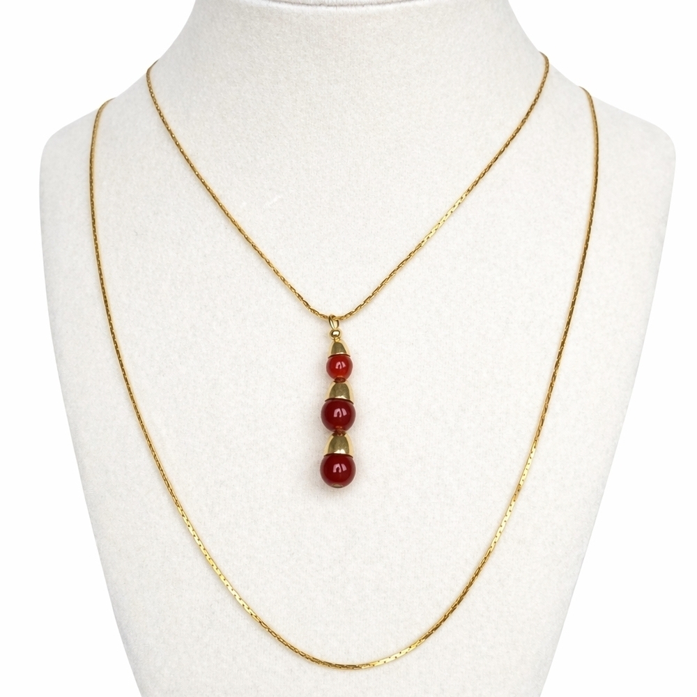 Vintage Park Lane Red Bead Drop Necklace Gold Tone Dainty 90s Minimalist